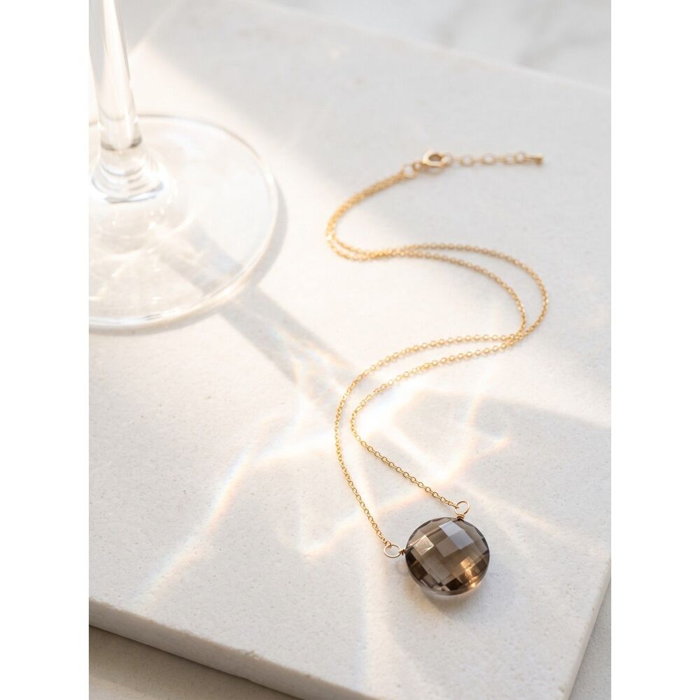 14K Gold Filled Dainty Gemstone Necklace, 15.5"-17" Adjustable Length, VGUC